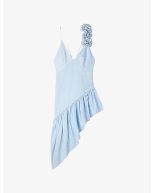 Sandro Asymmetrical Ruffle-Trim Woven Midi Dress - Blue