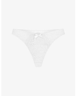 Agent Provocateur Nelle Embroidered Mesh Thong - White