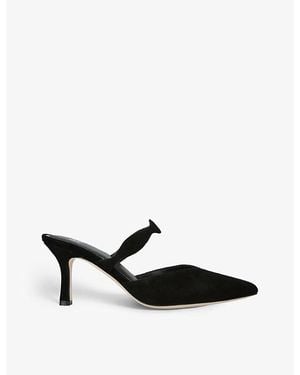PAIGE Pia Pointed-Toe Kitten-Heel Suede Mules - Black