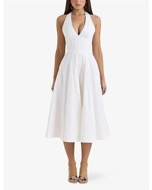 House Of Cb Allena Corset-Bodice Stretch-Cotton Midi Dress - White