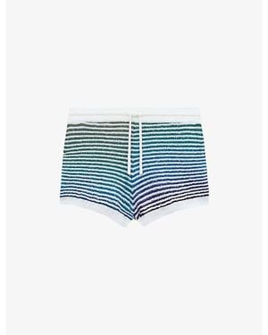 Loewe X Paula's Ibiza Stripe-Print Knitted Cotton-Blend Shorts - Blue
