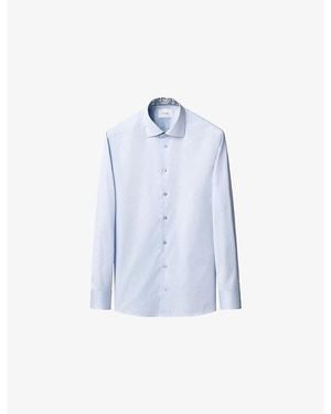 Eton Floral-Trim Contemporary-Fit Cotton Shirt - Blue