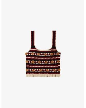 Claudie Pierlot Flower-Embroidered Wide-Strap Crochet Top - Multicolor