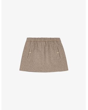 Maje Elasticated-Waist Mid-Rise Wool-Blend Mini Skirt - Natural
