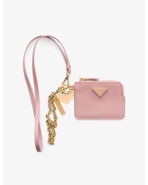 Prada Shoulder Strap Saffiano Leather Card Holder - Pink