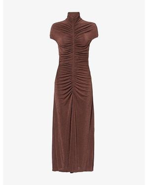 Anna October Priscilla Ruched Stretch-Woven Midi Dress - Brown