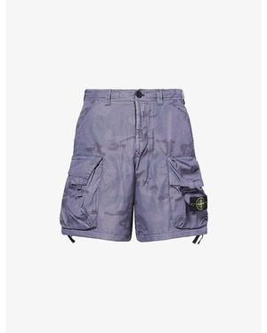 Stone Island Compass-Badge Ripstop Camo Cotton-Blend Cargo Shorts - Purple