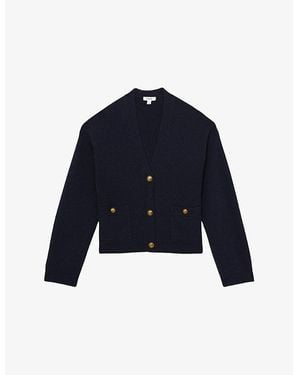 Reiss Mila V-Neck Button-Up Wool And Cashmere-Blend Cardigan - Blue