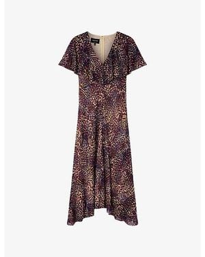 Whistles Abstract-Print V-Neck Woven Midi Dress - Red