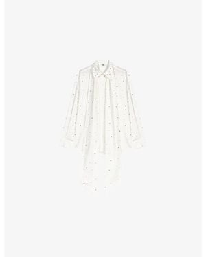 Maje Rhinestone And Pearl-Embellished Oversized Cotton Shirt - White
