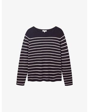 The White Company Striped Boat-Neck Wool-Blend Jumper - Blue