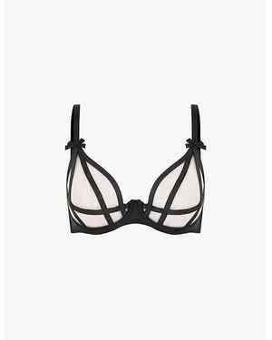 Agent Provocateur Briella Bow-Embellished Plunge Mesh Underwired Bra - Black