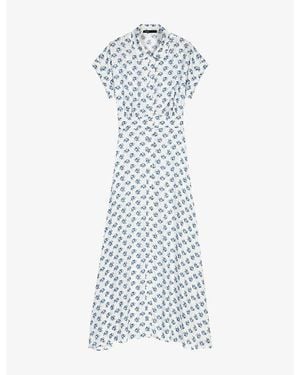 Maje Floral-Print Short-Sleeved Woven Maxi Dress - Blue