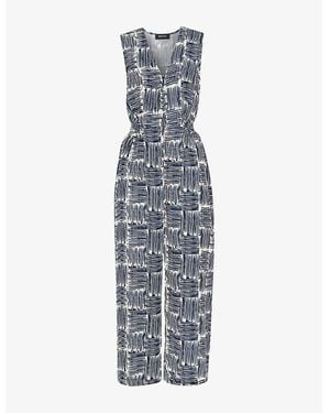 Whistles Hatch Squares Graphic-Print Sleeveless Woven Jumpsuit - Blue