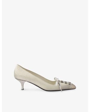 Prada Antiqued Leather Heeled Courts - White