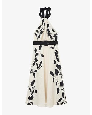 Reiss Libby Leaf-Print Woven Midi Dress - White