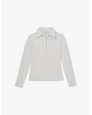 Reiss Novi Open-Collar Long-Sleeve Stretch-Cotton Shirt - White