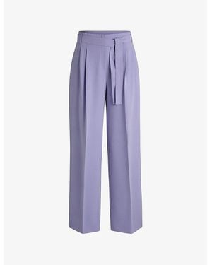 BOSS Wide-Leg High-Rise Belted Woven Trousers - Purple