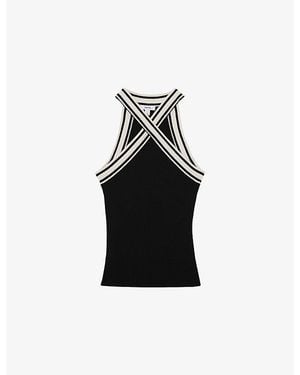 Reiss Ivanna Contrast-Trim Knitted Top - Black