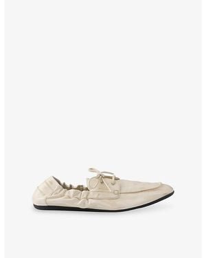 Prada Shuffle Antiqued Leather Boat Loafers - White