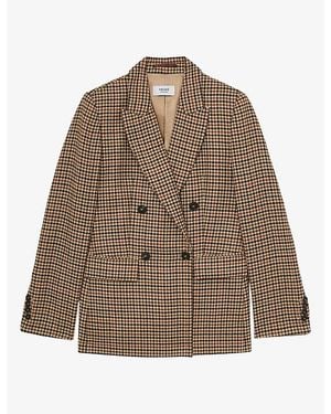 Reiss Willow Houndstooth Double-Breasted Wool Blazer - Brown