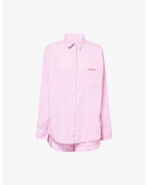 Calvin Klein V-Day Striped Cotton-Poplin Pajama Set - Pink