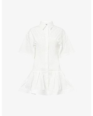 Amy Lynn Shirred Flared Cotton-Poplin Mini Dress - White