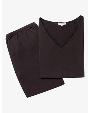 The White Company V-Neck Lace-Trim Jersey Pyjama Set - Black
