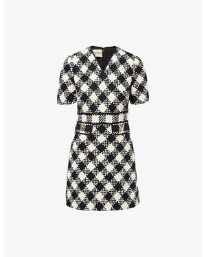 Valentino Diamond-Check Textured Woven Mini Dress - Black