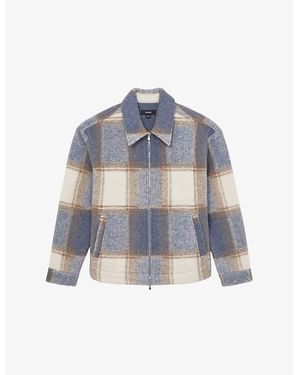 Reiss Morton Checked Zip-Up Woven Overshirt - Blue