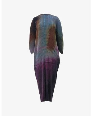 eem Velour Print Plisse Kaftan Dress - Blue