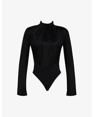 House Of Cb Neneh High-Neck Satin Bodysuit Xs (A-C Cup) - Black