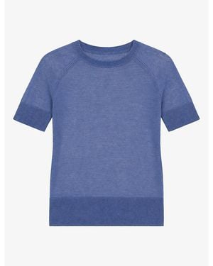 JOSEPH Poena Round-Neck Short-Sleeve Cashmere Top - Blue