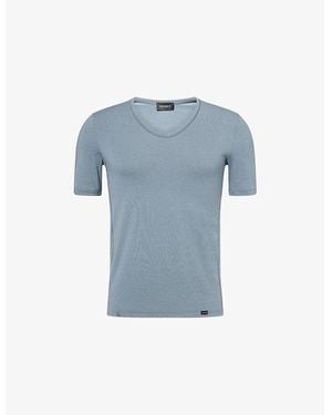 Hanro Regular-Fit V-Neck Stretch-Jersey T-Shirt - Blue