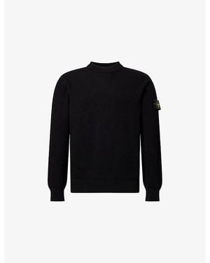 Stone Island Ribbed Compass-Badge Cotton Jumper - Black