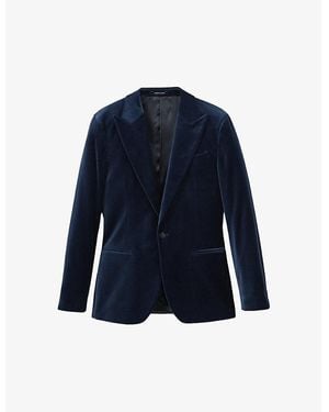 Reiss Apsara Peak-Lapel Single-Breasted Stretch-Velvet Blazer - Blue