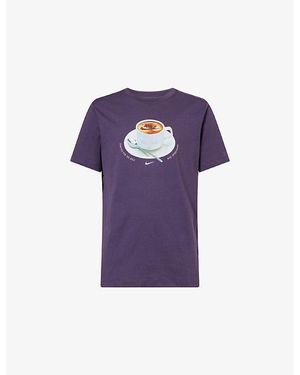 Nike Branded Café-Print Cotton-Jersey T-Shirt - Purple