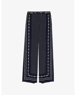 Maje Paisley-Print Wide-Leg Woven Trousers - Blue