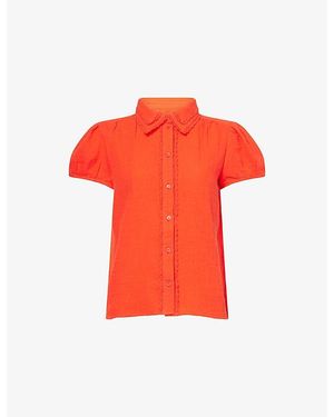 ME+EM Cap-Sleeve Cheesecloth Cotton Blouse - Red