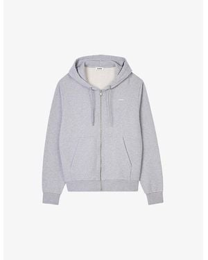 Sandro Brand-Embroidered Zip-Up Cotton-Jersey Hoody - Grey