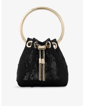 Jimmy Choo Micro Bon Bon Polka Dot Heart Mesh Mini Bag - Black
