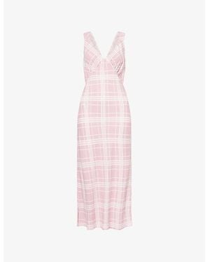Reformation Beauden Check-Print Crepe Midi Dress - Pink