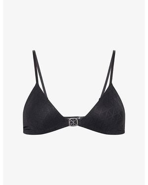 Calvin Klein Triangle Logo Stretch-Woven Bra - Black