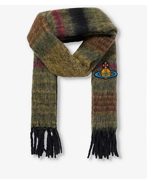 Vivienne Westwood Brand-motif Fringed-trim Wool Scarf - Green