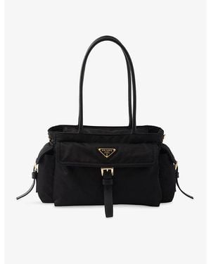 Prada Explore Medium Re-Nylon And Leather Tote Bag - Black