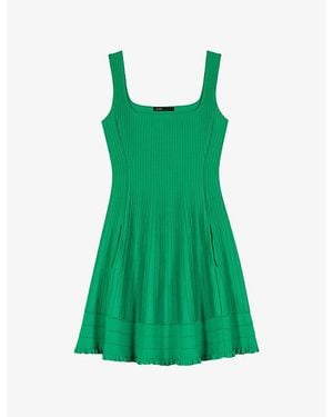 Maje Structured-Rib Knitted Skater Dress - Green