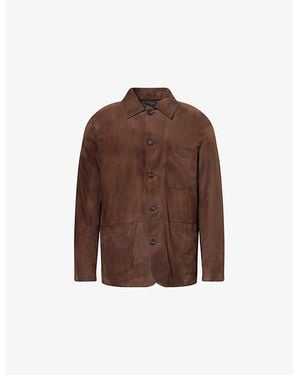 Corneliani Patch-Pocket Long-Sleeve Suede Jacket - Brown