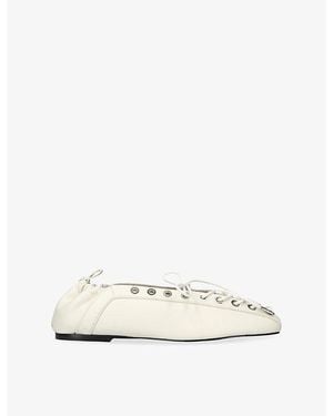 Ganni Eyelets Lace-Up Pélinova Ballet Flats - White
