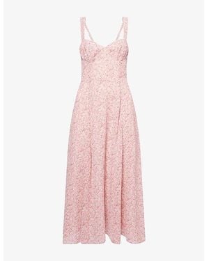 Reformation Lela Floral-Print Georgette Midi Dress - Pink