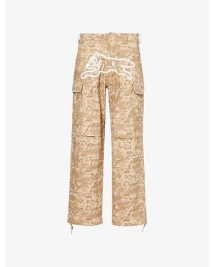 ICECREAM Snakeskin-Pattern Running Dog Cotton Cargo Trousrs - Natural